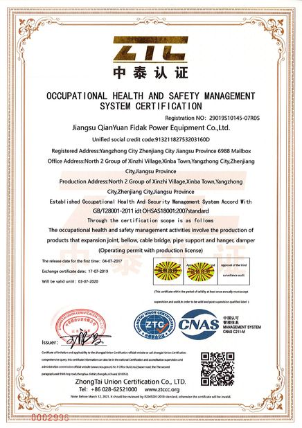 Trung Quốc Jiangsu Qianyuanfeida  electric equipment Co.,Ltd Chứng chỉ